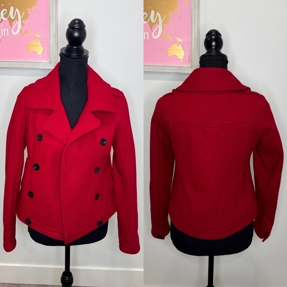 Old Navy Wool Blend Red Women’s Short Button Up Coat (XS)